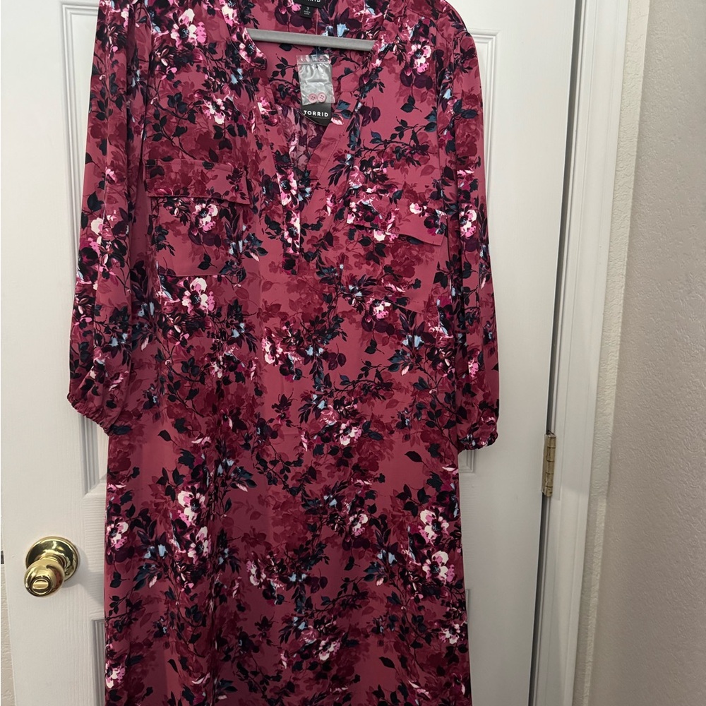 Torrid Burgundy Floral Long Sleeve Dress